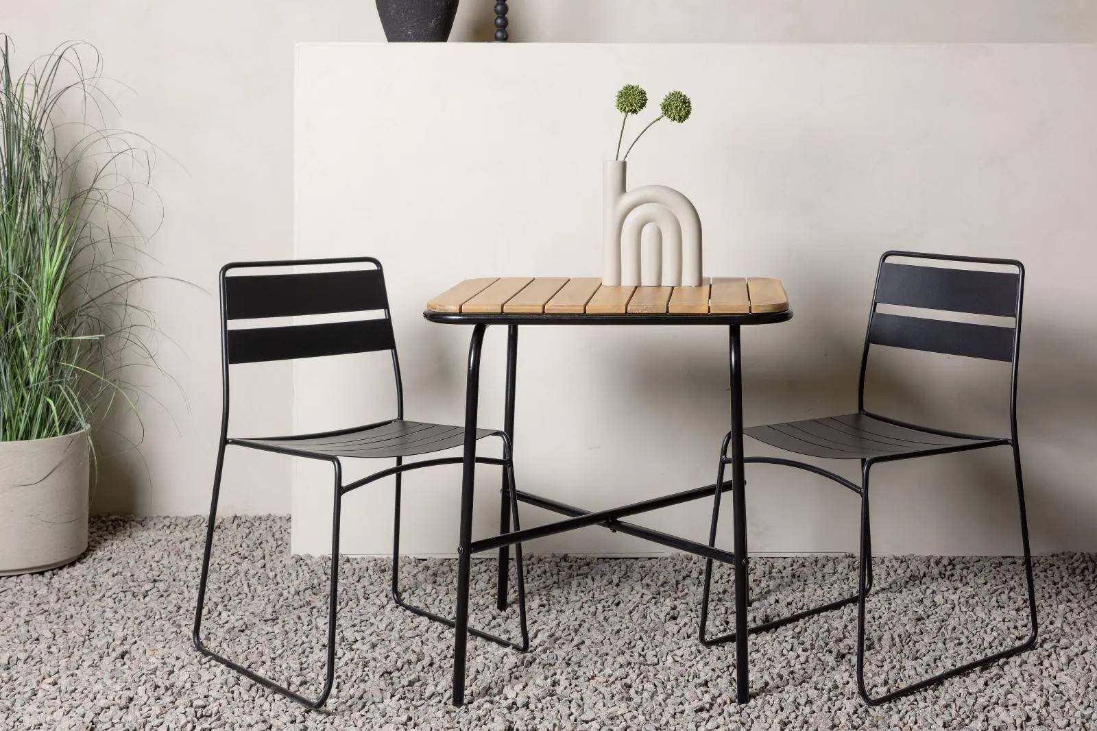 Holmbeck & Lina - 88×70 cm med 2 stolar - Matgrupper utomhus - svart/natur
