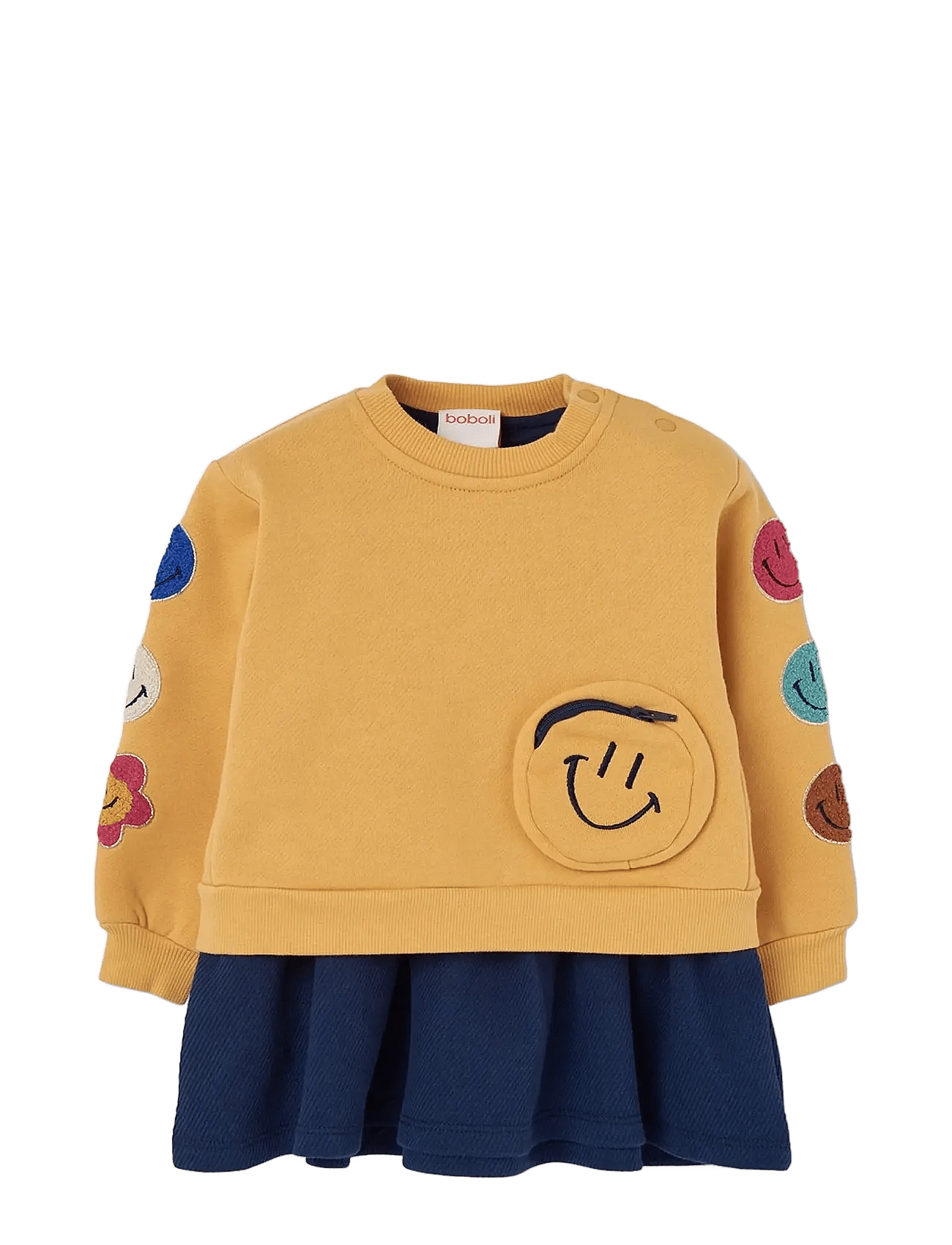 BOBOLI Fleece Combined Dress For Girl -Bci | Yellow | 80