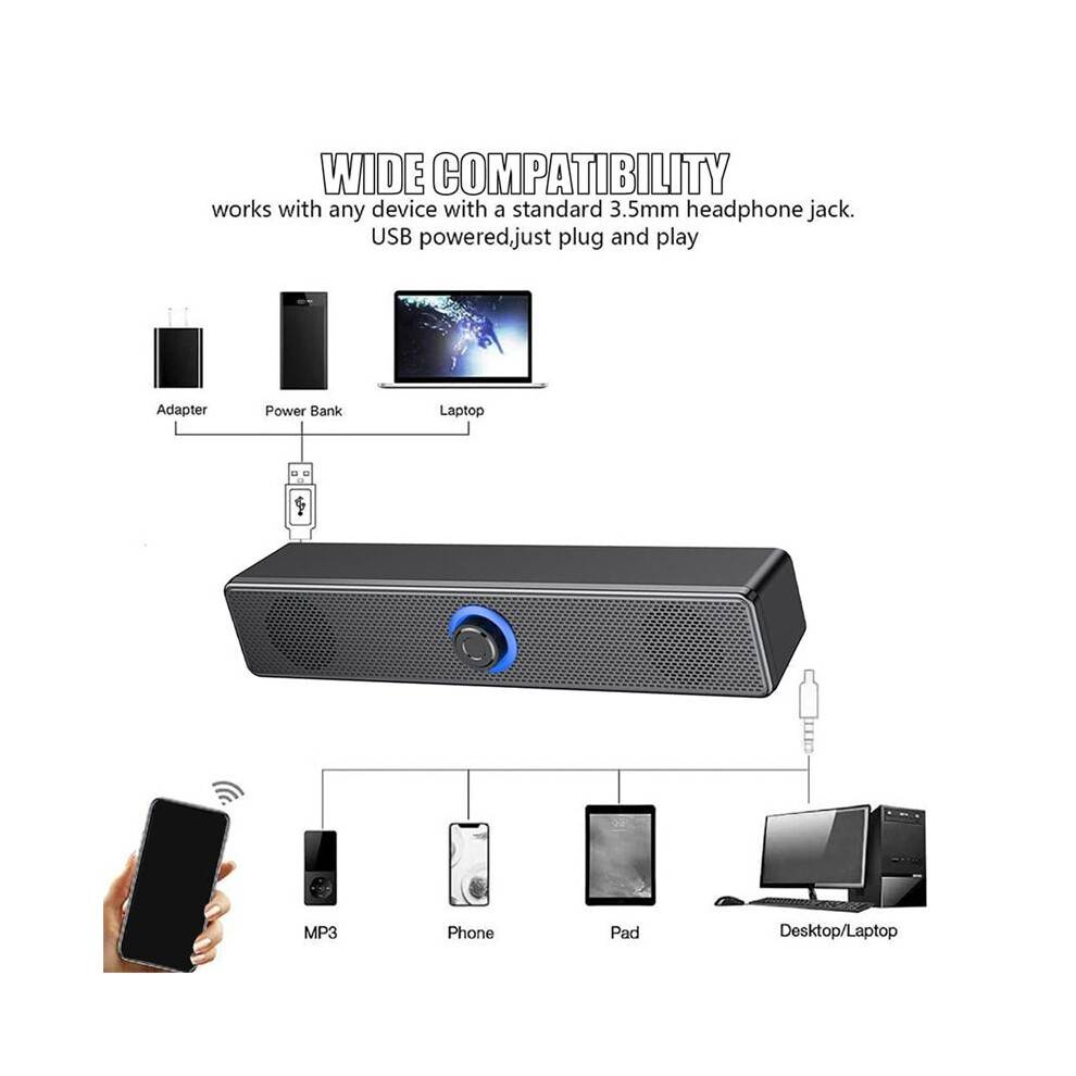 Computer Speakers with Knob Volume Control and 3.5mm Aux Input,Portable Soundbar Speaker for PC Laptop