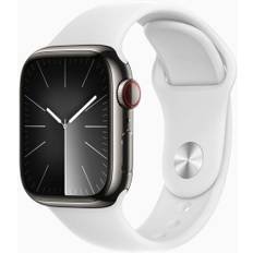 Apple Watch Series 8 Rustfrit stål 41 mm (2022) | GPS + Cellular | graphit | Sportsrem hvid