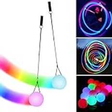 LED-Poi-bollar: 2 stycken Poi-Ball set LED Glow Poi-kulor med regnbågsfärger och strobeeffekt, POI jongleringsbollar med justerbara dubbla slingor linne, LED-Poi för nybörjare och proffs