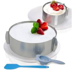 Huanniu- 2 st rostfritt stål tårtring justerbar, Stor kakring Ø 16-30 cm höjd 8cm, Liten dessertringØ 6-10 cm, höjd 5cm, bakram för rund tårta dekoration och bakning