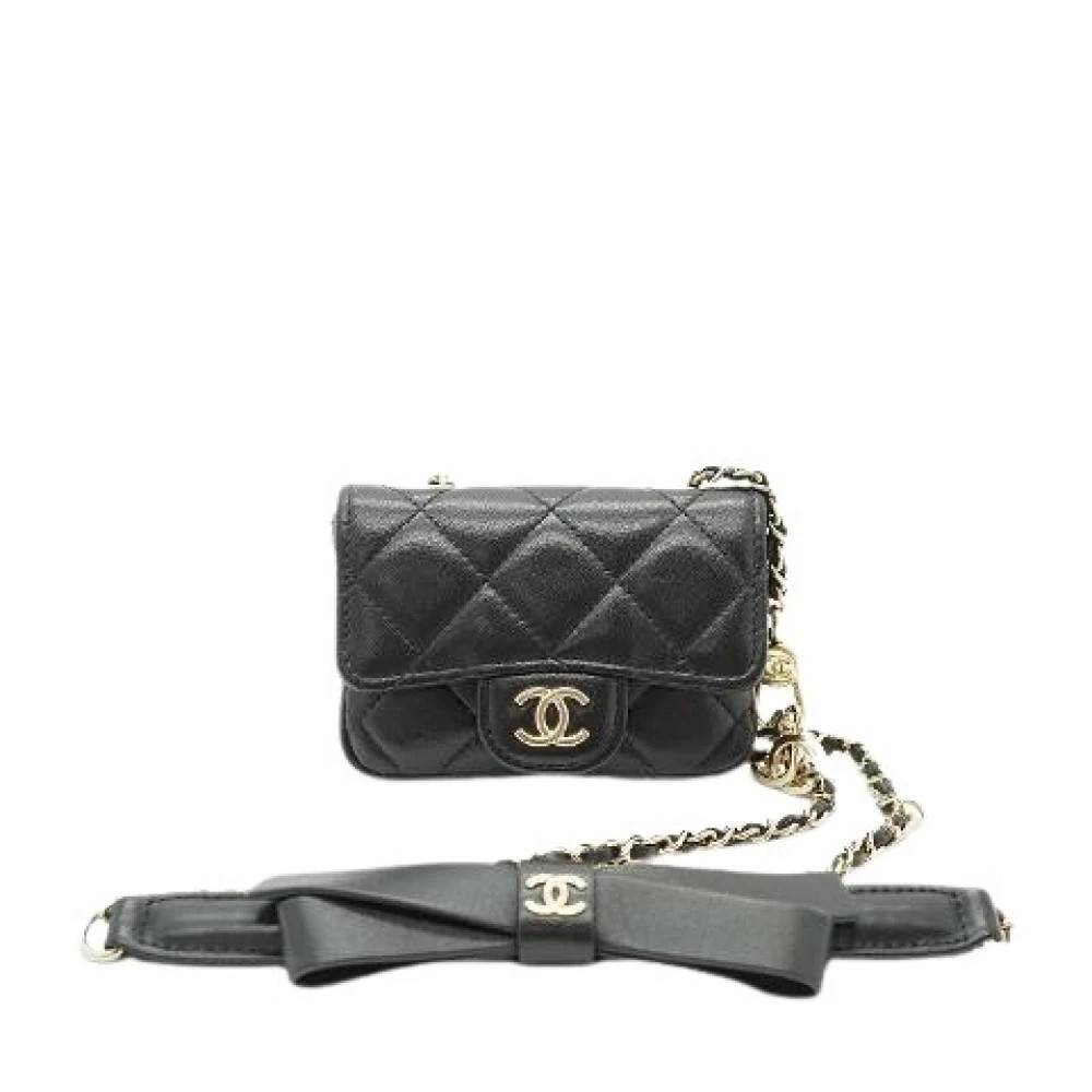 Chanel Vintage Pre-owned Lambskin Matelasse Ribbon Mini Chain Convertible Skuldertaske - Vintage - Dame - Sort - ONE SIZE - Uld