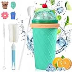 Slushy Maker Cup, 500 ml skakig slush kopp, Frozens squeeze kopp, gör-det-själv hemlagad smoothie-kopp, bärbar klämkopp i silikon, fryst smoothie-kopp, med sugrör och sked 2-i-1