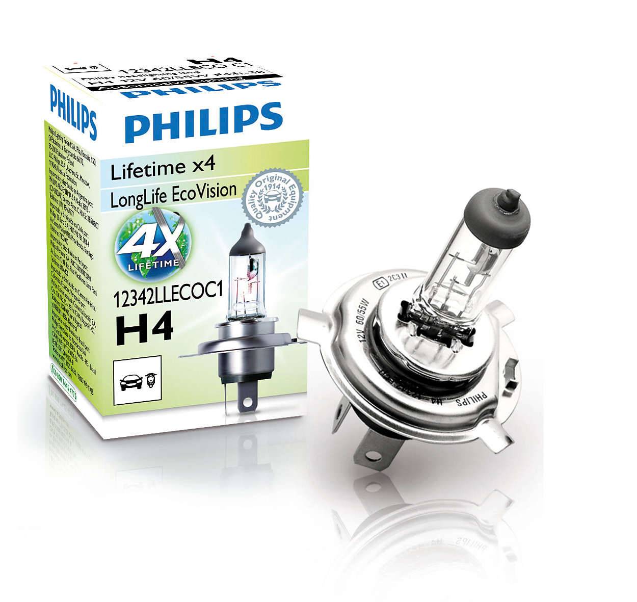 Phillips pære H4 LL EcoVision (1 stk).