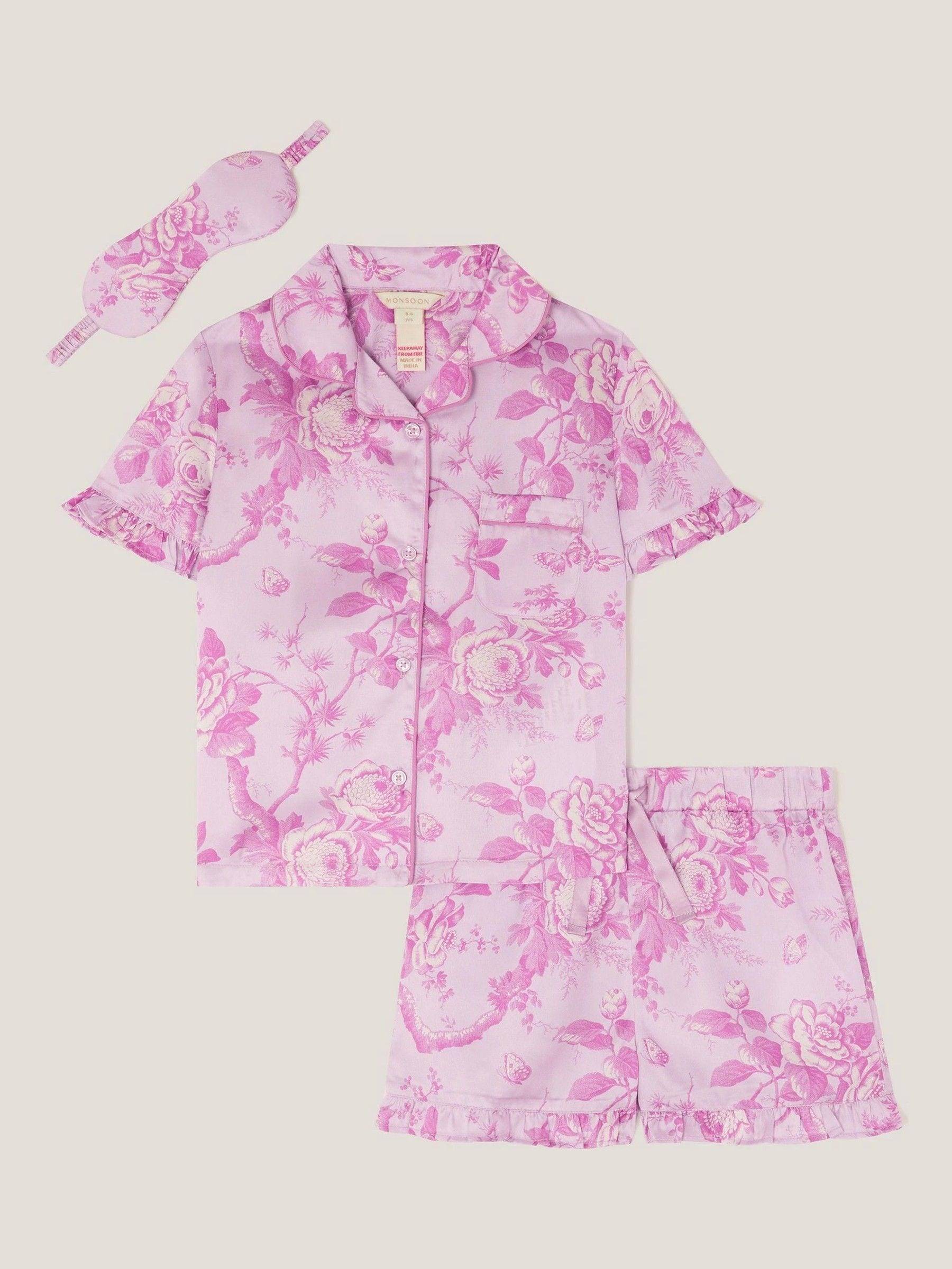 Monsoon Monsoon Purple Floral Satin Short Pyjamas & Sleep Mask Set