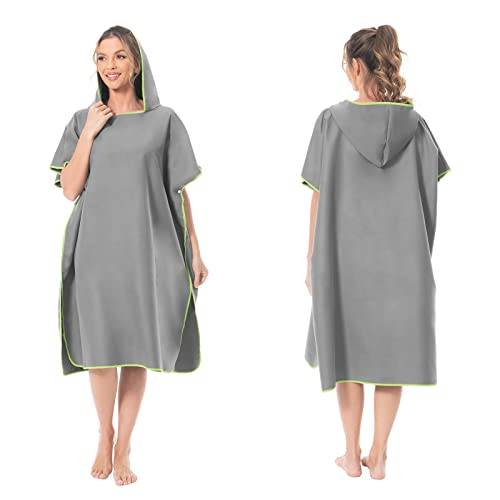 Mokani Badponcho handduk i mikrofiber med huva för strand surfing simning våtdräkt byte, snabbtorkande och lätt, lämplig för män kvinnor vuxna (grå)