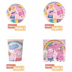 Peppa Pig födelsedagsfest tema rosa Nasse papperstallrikar, papperstallrikar, koppar, näsdukar, födelsedag, bröllop, fest, engångsservis, dekorativa f - Multifärgad (vävnader,koppar,7 i papperstallrikar,23 cm papperstallrikar)