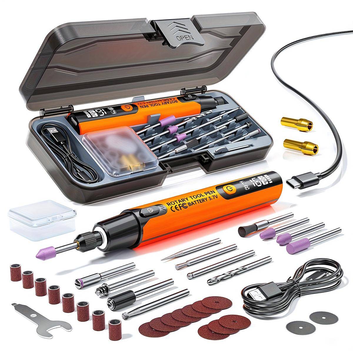 KENTFAITH Mini Cordless Rotary Tool Kit, 39-in-1 Set, 6 Speeds Max 16000 RPM, 3.7V Motor with Less Vibration, Rechargeable, Kentfaith