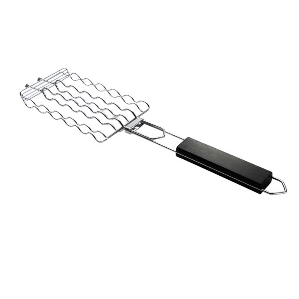Sammenklappelig grillkurv til grillentusiaster, bærbar udendørs grillkurv med varmebestandigt håndtag, låsbar rustfri stålrist til pølser