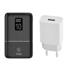 SiGN Mini QC Powerbank 10000mAh med väggladdare 20W