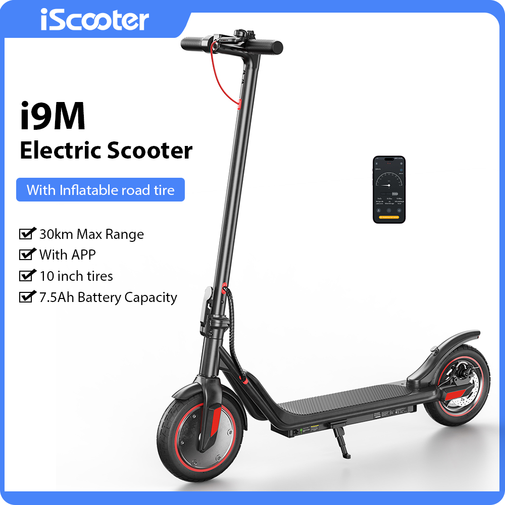 iScooter i9m Electric Scooter 7.5Ah Foldable Scooter Waterproof Safety 30km Maximum Range Electric Kick Scooter 10inch Pneumatic Tire APP