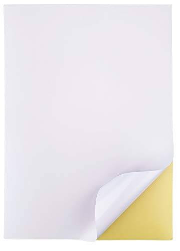 50 ark A4-papper, skrivaretiketter, matt vit klistermärke, 1 etikett per ark, 210 x 297 mm (50)