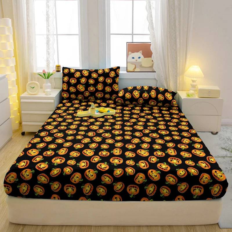 1 Cartoon Fun Animal Printed Matte Fitted Sheet, Bedroom Printed Bed Cover, Bedding (Excluding Pillowcases) - Pumpkin expression / 99x190cm