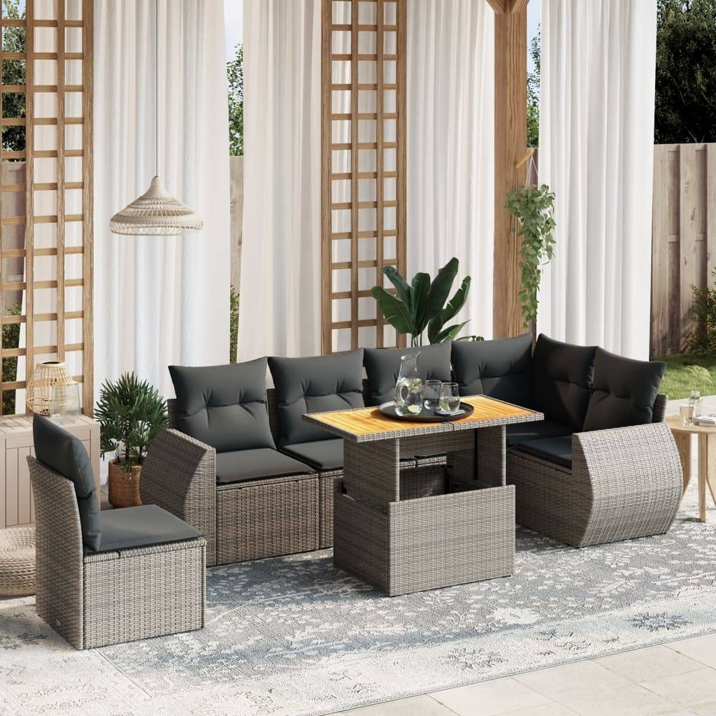 Sofasæt Til Haven 7 Dele Med Hynder Polyrattan - Grå og mørkegrå / Bord + 3x hjørnedel + 3x midterdel