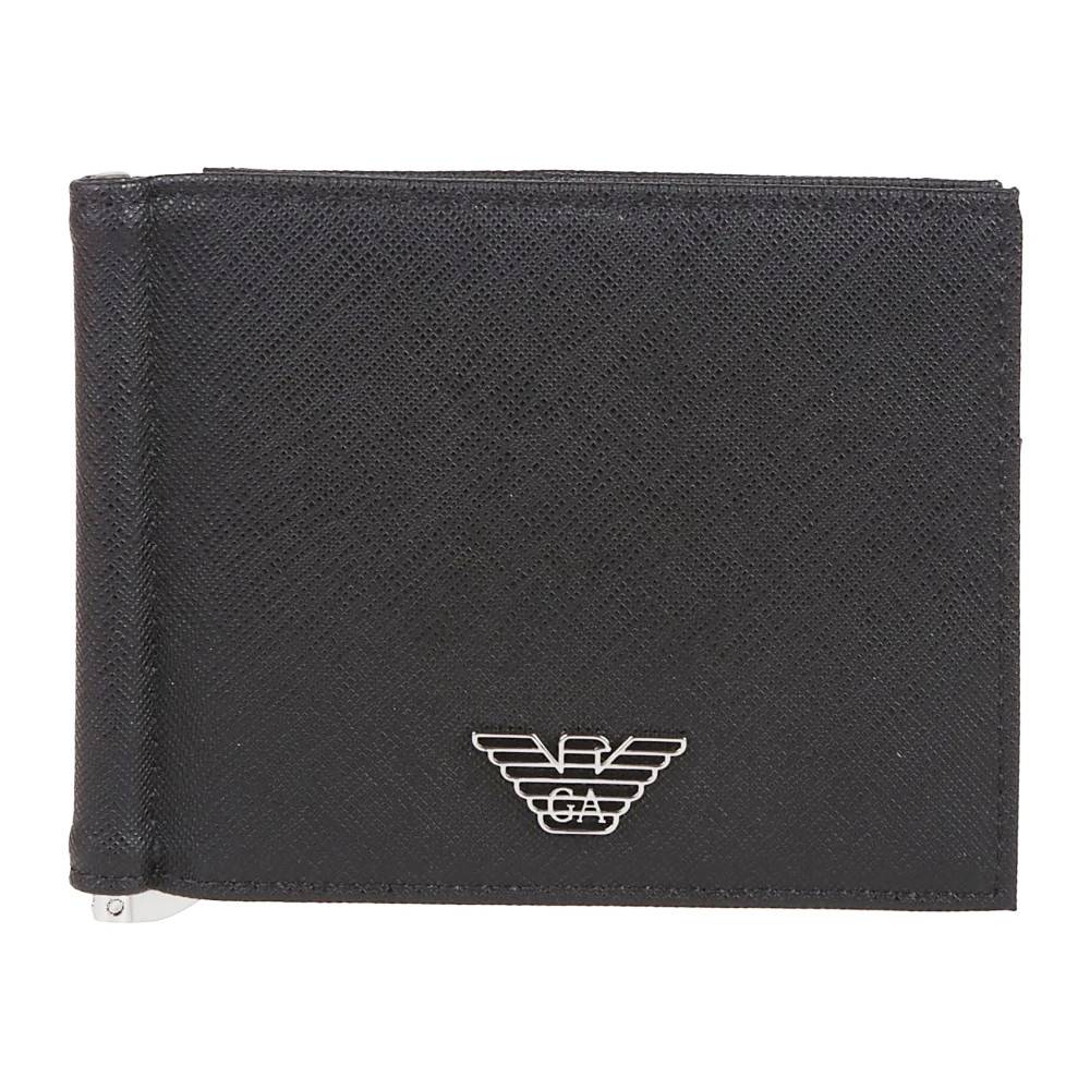 Emporio Armani Regenereret Saffiano-læder kompakt pung med ørneplade - Accessories - Herre - Sort - ONE SIZE - Læder