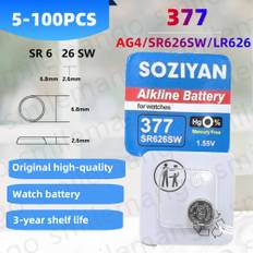 5-100 ST Original SOZIYAN AG4 377 knappbatterier SR626SW SR626 177 376 626A LR66 LR626 Cellmynt Nytt 2024 alkaliskt batteri för klockleksaker Klocka O (10 st,20 st,30 st,40 st,50 st,60 st,80 st,100 st,5 st)