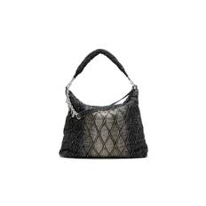 Diesel - Charm-D-Grand sac hobo en denim matelassé traité - Sacs d'Épaule - Femme - Noir