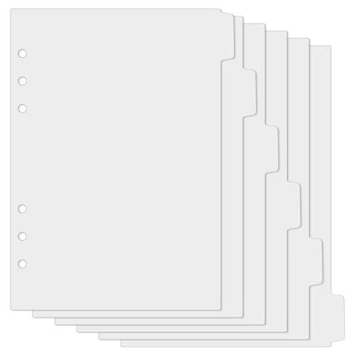 Jeffdad 6 Stycken A5 Avdelare - Plastmappar Skiljeblad Mapp Register 6 Hål Sidavskiljare för Anteckningsbok, Ringpärm, Planerare (Vit)
