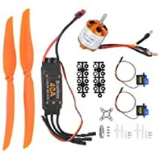 Dilwe RC Flygplan Power Kit, Borstlös 1100kV Motor 40A ESC SG90 9G Micro Servo 1060 Propeller Kompatibel med RC Plane (1100KV Motor + 40A ESC + 9G Servo + 1060 Propeller)