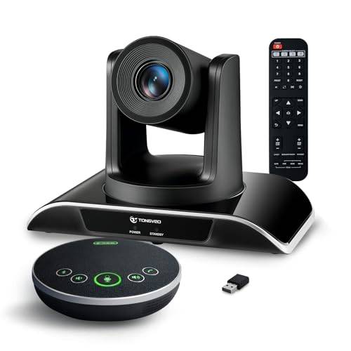 TONGVEO 20-facher Zoom Konferenzraum-Kamerasystem, Video und Audio konferenzsystem 20-facher optischer Zoom USB 3.0 HDMI PTZ-Kamera und Konferenzlautsprecher mit Mikrofon für große Besprechungsräume