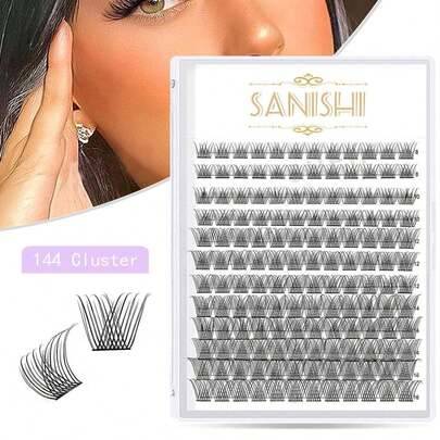 Sanishi Lashes 144 kluster falska ögonfransar, DIY självmonterande ögonfransar, C- och D-krökning, ögonfransböjare för DIY hemma - Svart