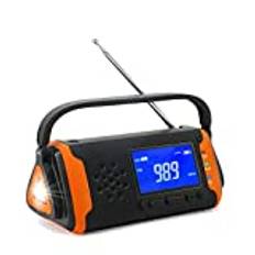 Bärbar nöd- och väder radio med vev, soldriven radio med LED-ficklampa, aux, SOS, larmfunktion, för utomhusbruk, överlevnad, campingutrustning