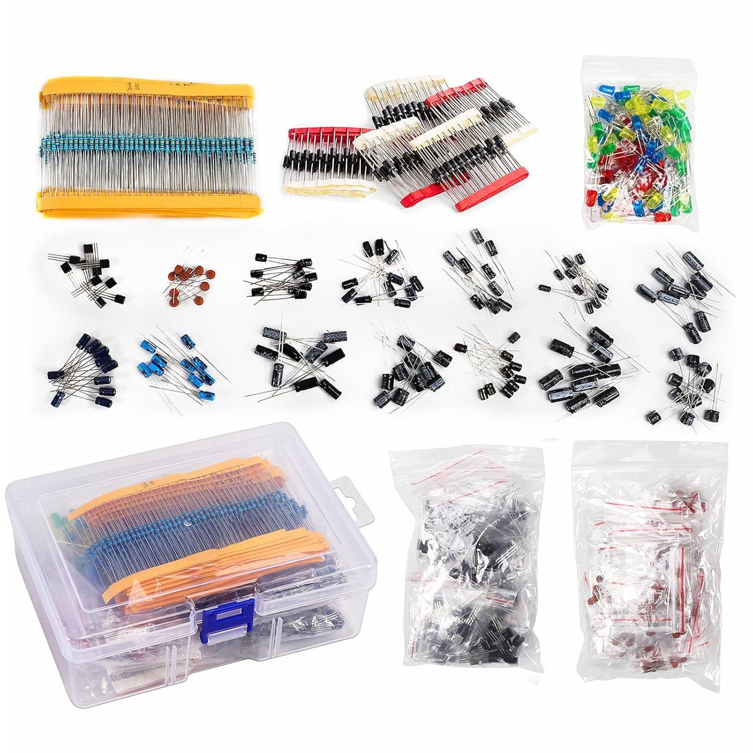 1500Pcs Electronic Components Starter Kit Resistor Capacitor LED Diode Transistor Assortment Pack for DIY Arduino