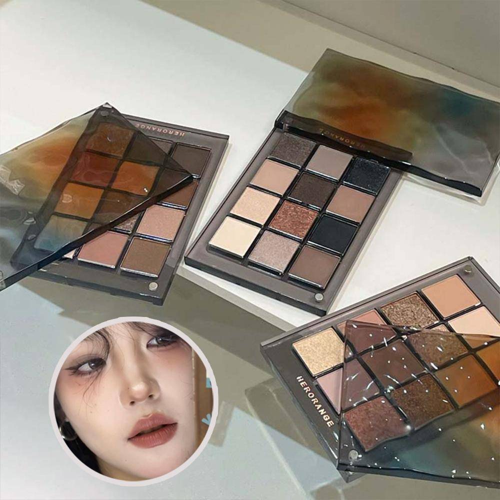 HERORANGE 12-färgs Ögonskuggspalett med Flera Färger för Alla Sminklooks Mörk Ögonskuggspalett choklad