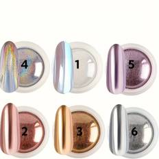 TEMU 6 Colors Chrome Nail Powder Set Glitter Nail Design 3d Holographic Aurora Dust Nail Powder White Chrome Powder Nail Art Diy