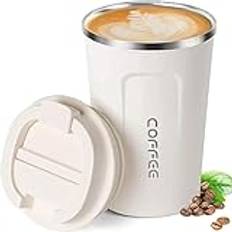 ERBO Kaffemugg To go, termosmugg i rostfritt stål, läckagesäker kaffekopp med lock, miljövänlig resemugg, vit, 380 ml