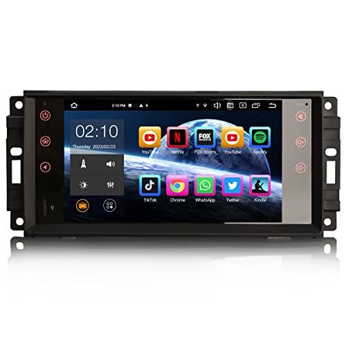 Erisin 7 tums 8-kärnig 4 GB+64 GB Android 14 bilradio Bluetooth med GPS-GPS för Jeep Wrangler Compass Chrysler 300c Sebring Dodge RAM 1500 Challenger Carplay Android Auto WiFi 4G DAB+ USB RDS OBD2 DTV