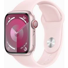 Apple Watch Series 9 Aluminium 41 mm (2023) | GPS + Cellular | rosa | Sportband ljusrosa S/M