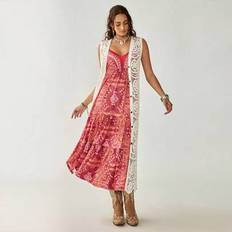 Dam sommar Bohemian Hollow Out stickad lång cardigan tröja, ärmlös väst topp, semesterkläder - Vitt (M,S)