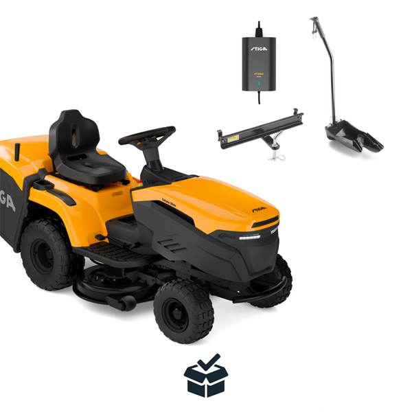 STIGA Estate 598e Havetraktor - 98 cm klippebredde inkl. fri levering, montering og klargøring | Ekskl. batteri, inkl. lader.