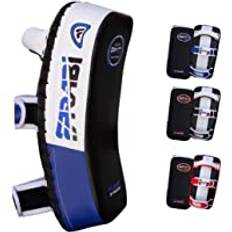 Farabi Sports Muay Thai Pad för Coaching, Träning, Kickboxning Curved Kick Pad, Thai Pads Strike Shield MMA Muay Thai Pads X 1 Unit (White/Blue)