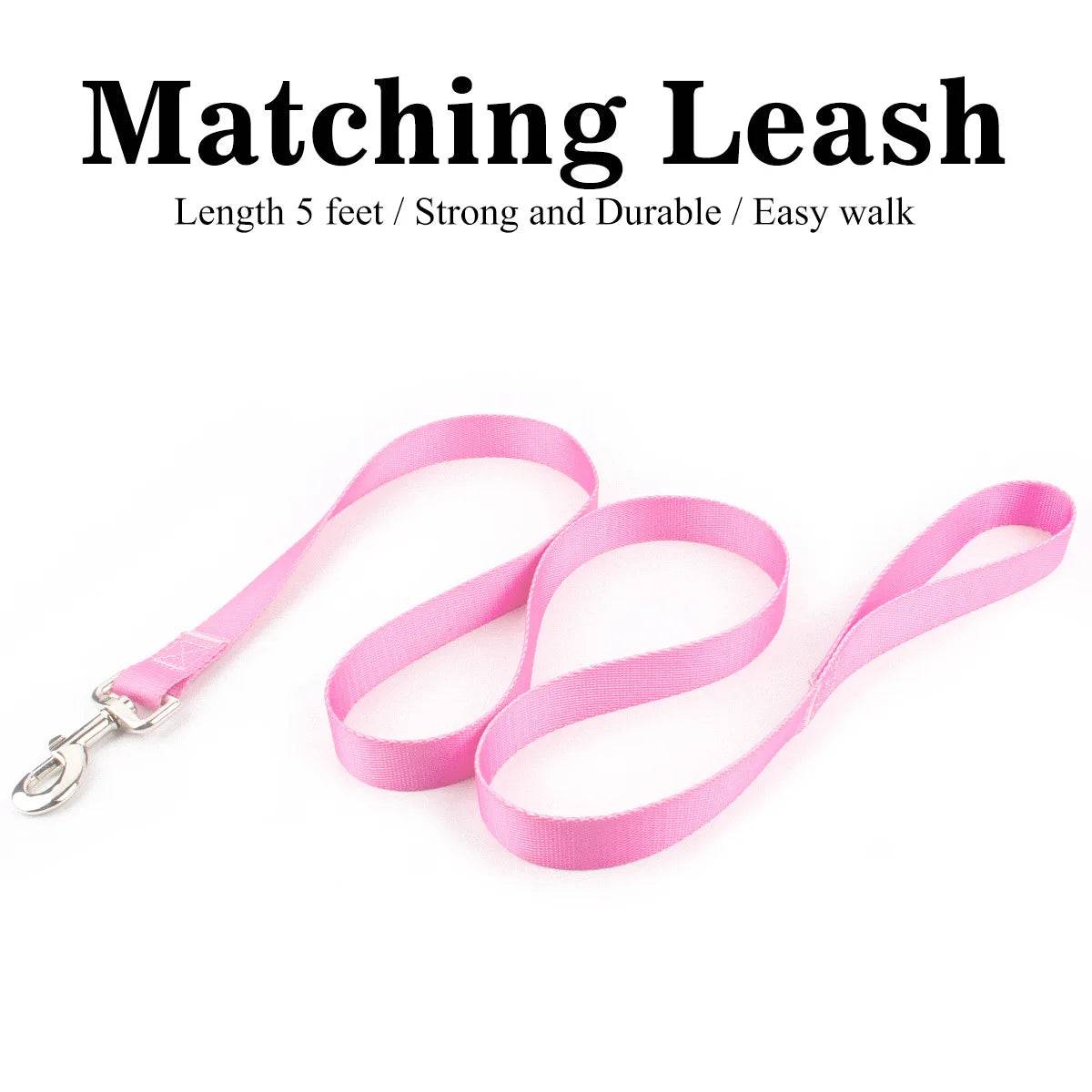 Adjustable Dog Collar and Lead Set - Pink-Leash / wide 1cm 2-5kg (wide 1cm 2-5kg)