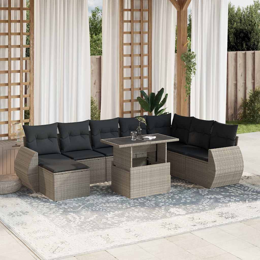 Sofasæt Til Haven 9 Dele Med Hynder Polyrattan - Lysegrå / Uden opbevaring