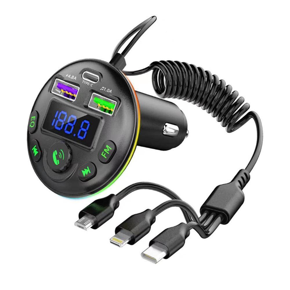 3 IN 1 bil Bluetooth 5.0 FM-sändare MP3-modulator spelare Handsfree Audio Receiver USB Type-c Biltelefonladdare med kabel för IPhone Huawei Xiaomi Q21