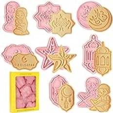 Seasboes 8 stycken Eid Mubarak Cookie Cutter, silikonkaka bakning verktyg, ramadan, islamiska muslimska, gör-det-själv fondant tårta bakning verktyg Eid Mubarak Party Decor