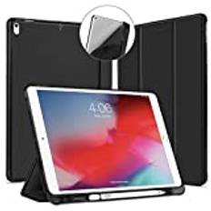 VAGHVEO Fodral för iPad Air 3 2019/iPad Pro 10,5 Tum 2017 Skal med Penn Hållare, PU Läder Tredelat Smart Case Cover[Automatisk Vakna/Sömn] med Flexibel Mjuk Genomskinligt Frostat TPU Bakomslag, Svart