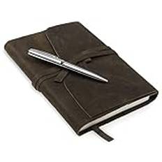 MOONSTER® Läderjournal påfyllningsbar anteckningsbok, skrivdagböcker för kvinnor, herrdagbok läder anteckningsbok fodral med penna, läderbundet tomt papper A5 resenärsdagbok, vintage skrift resedagbok