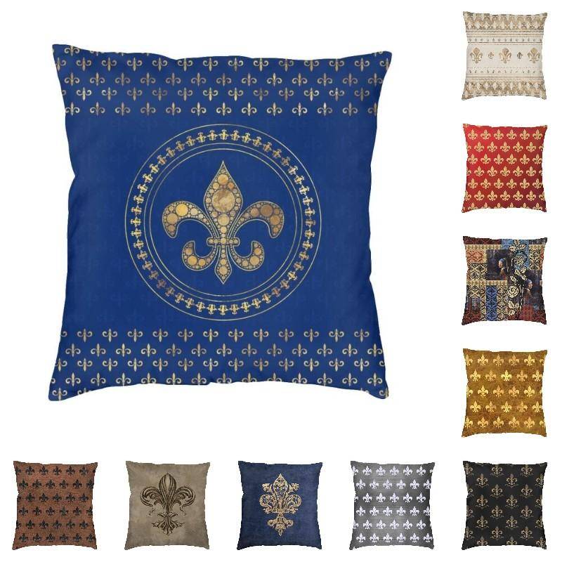 Fleur-De-Lys Guld Och Kungsblått örngott 40x40cm Dekoration Modern Fleur De Lis Lily Flower Utomhuskuddar Örngott