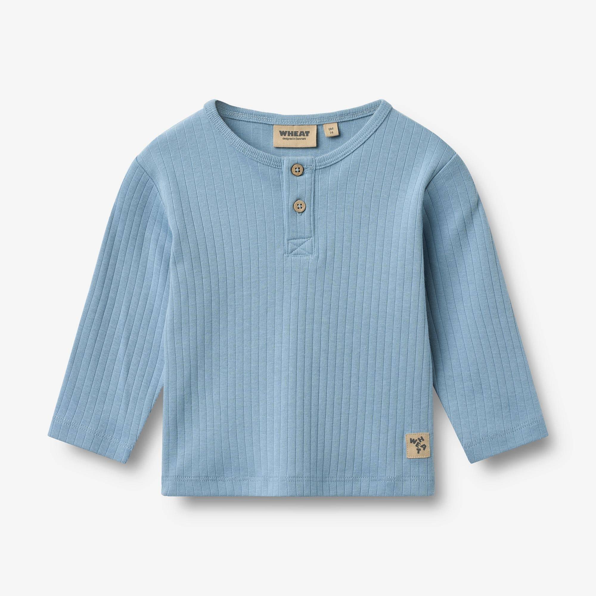 WHEAT® - Langærmet T-shirt Morris - faded denim - Str 62.