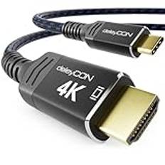deleyCON 2m 4K USB-C till HDMI-Kabel för Monitor/TV/Projektor Adapter (4K@60Hz) Gjord av Aluminium, Thunderbolt 3/4, för iPhone 16,15 Pro Max, MacBook, iPad Pro/Air, Galaxy S25 S24 S23, Surfplatta