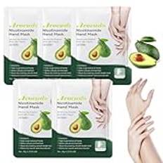 Handmask, 5 par fuktgivande handhandskar, handmask, handskalningsmask med niacinamid, för torra och spruckna händer, blekning och anti-aging (avokado)