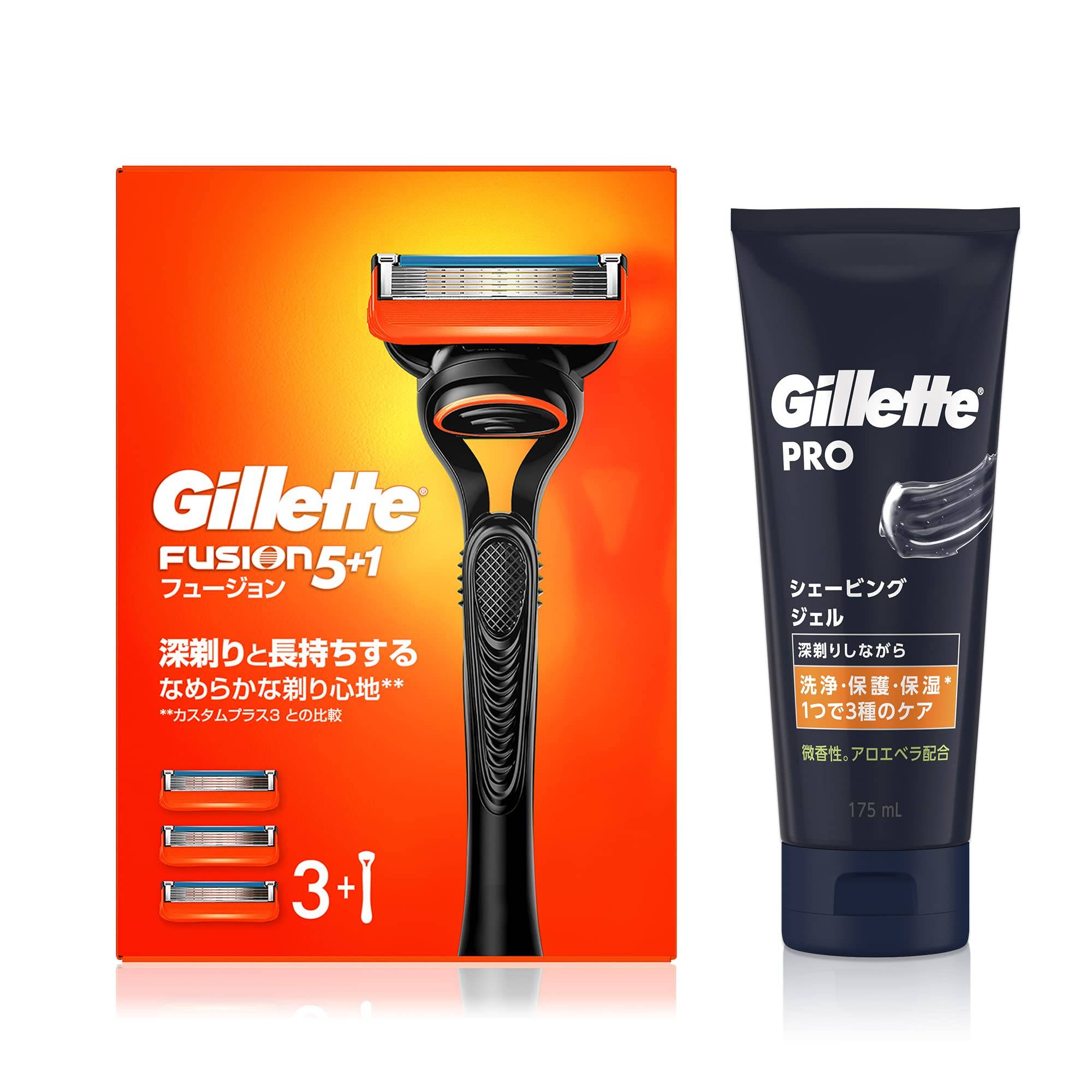 Gillette Fusion Manual Main Unit 3 Replacement Shaving Gel 175ml Shaving Razor for Sensitive Skin Men (with Blades) + [Set Purchase] Men's