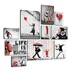 Giallobus - Set med 10 flerpanelsmålningar - Banksy - Samling 1 - Mdf trä - - 2 x 42x29,7cm - 4 x 29,7x21cm - 4 x 21x14,85cm - - Färdig att hänga - Tavlor