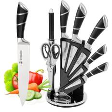 TEMU 9pcs Kitchen Knives Set With Acrylic Block, , Bread, , Paring, Utility Knife Scissors Sharpener Peeler Stainless Steel Multifunctional Cooking Knife Set For Vegetable, Meat & Fruit Black