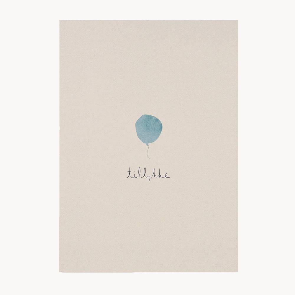 kort – tillykke – blå ballon